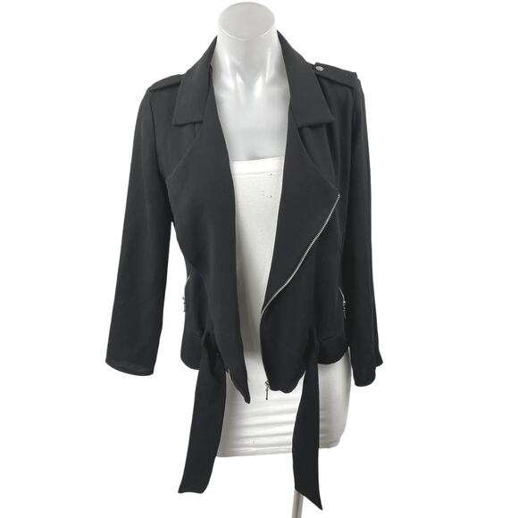 Zara Women's Black Asymmetric Zip Belted Collar Long Sleeve Moto Coat Jacket XS - Picture 1 of 4